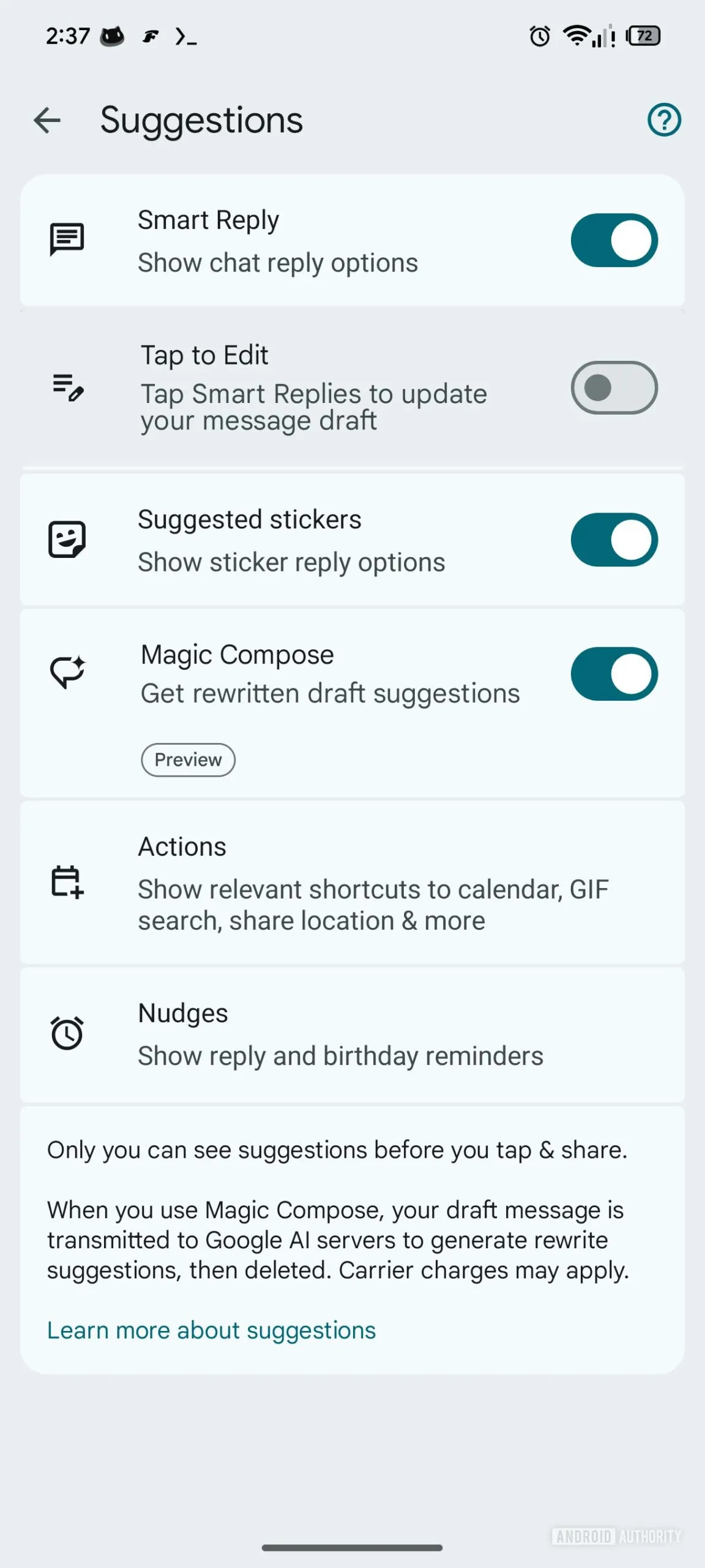 Google Mesajlar, Akıllı Yanıt, beta sürümü, taslak oluşturma, mesaj düzenleme