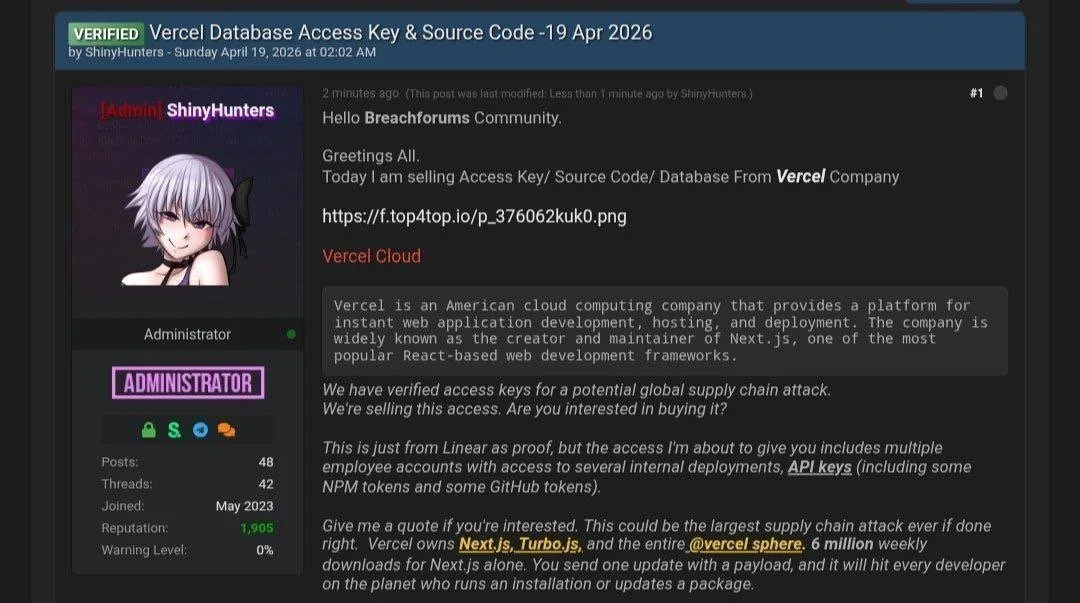 Vercel, siber saldırı, ShinyHunters, veri sızıntısı, yapay zeka güvenliği