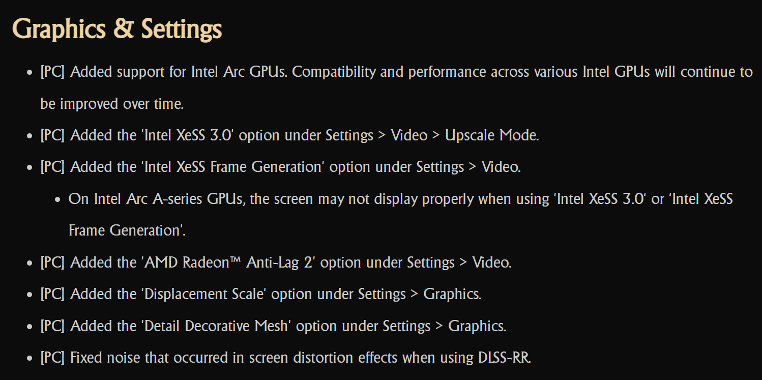Crimson Desert, Intel Arc, XeSS 3.0, Pearl Abyss, 1.03.00 yaması, AMD Radeon Anti-Lag 2, oyun güncellemesi, Intel XeSS Kare Oluşturma