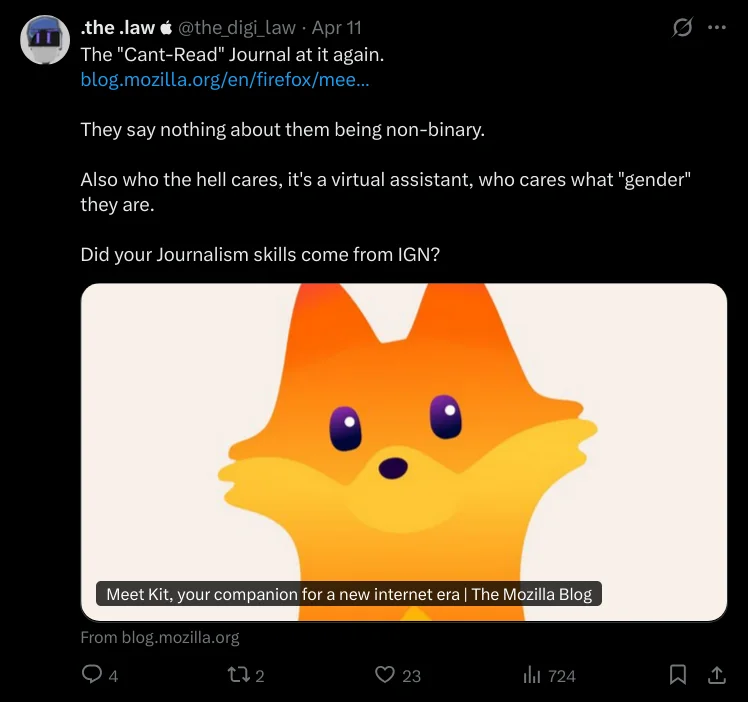 Firefox, Mozilla, Kit maskot, teknoloji haberleri, tarayıcı tartışması