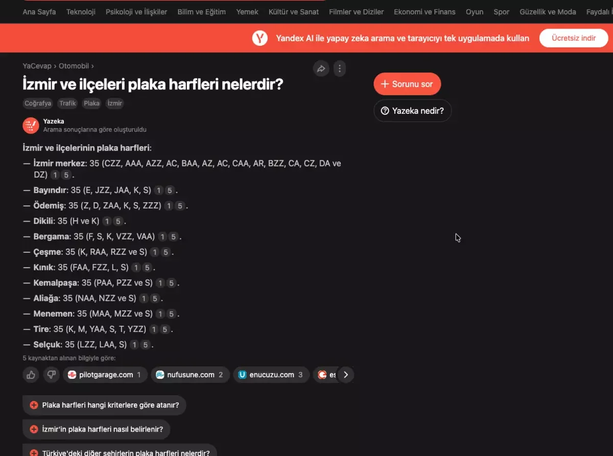 Google, Yandex, AI Bakış, YaCevap, yapay zeka