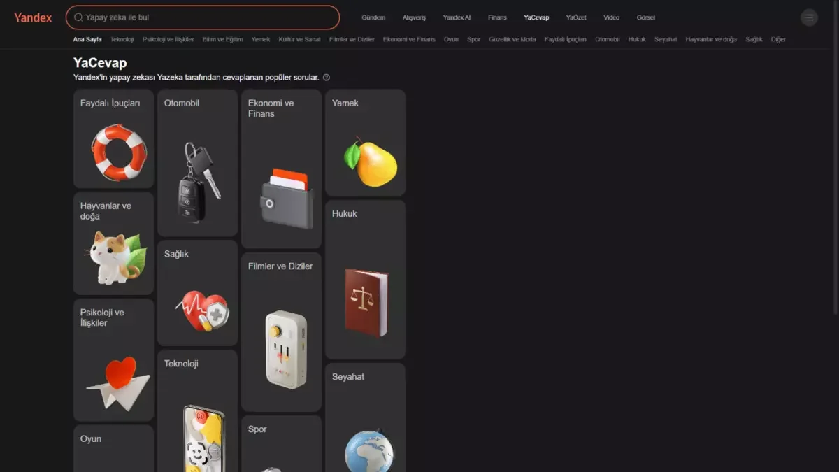 Google, Yandex, AI Bakış, YaCevap, yapay zeka