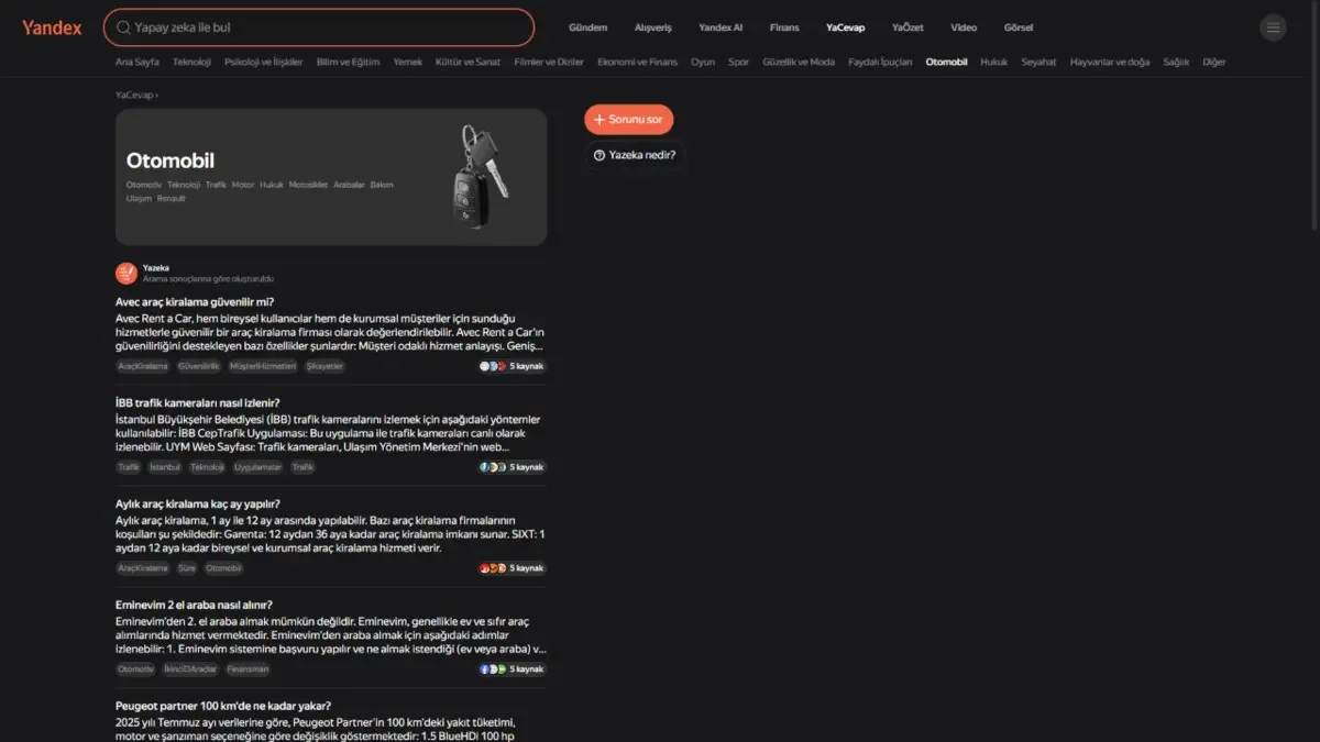 Google, Yandex, AI Bakış, YaCevap, yapay zeka