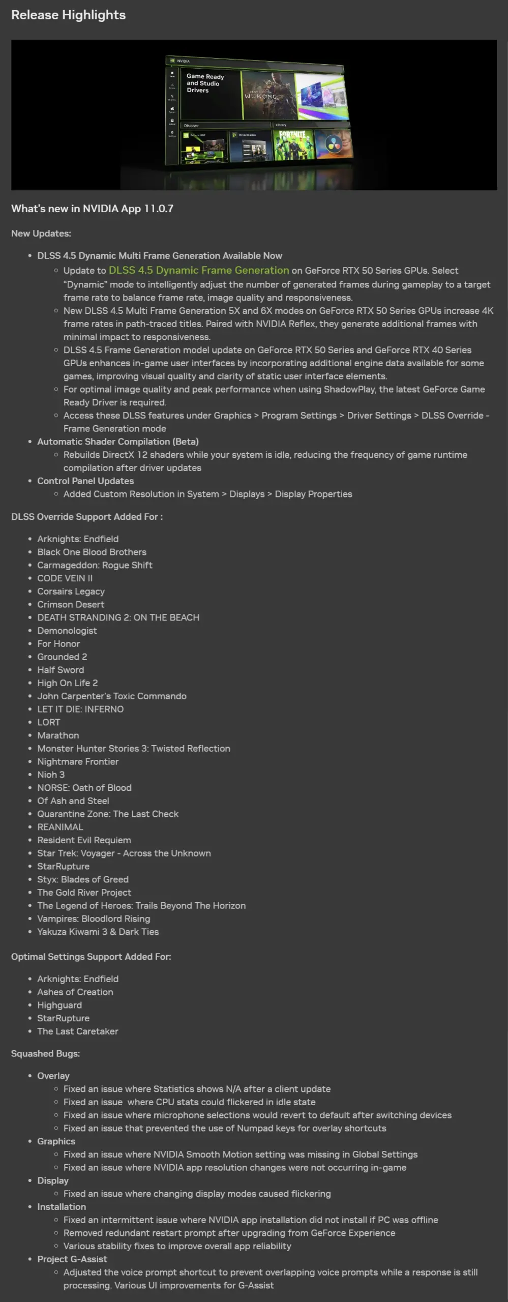 NVIDIA App 11.0.7, DLSS 4.5, GeForce RTX 50, Frame Generation, NVIDIA güncelleme, ekran kartı