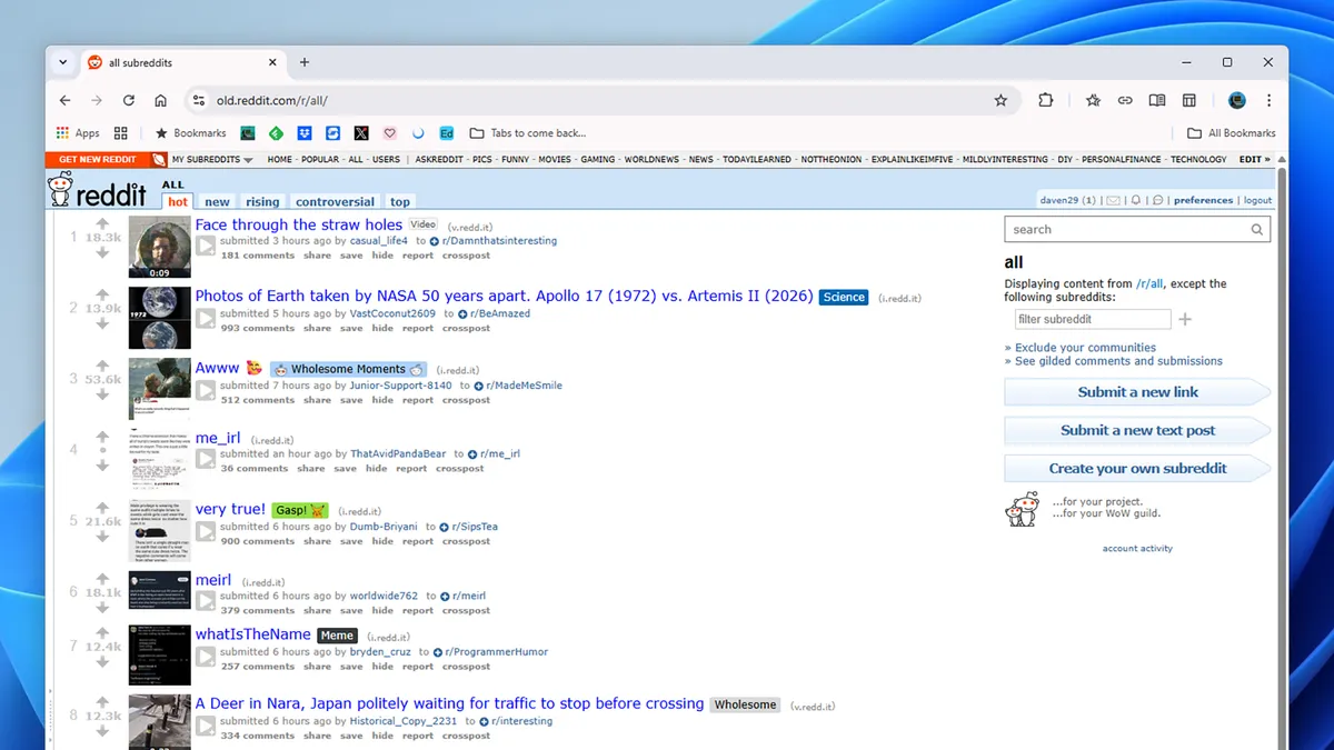 Reddit, r/all sayfası, r/popular, eski Reddit arayüzü, trend içerikler, NSFW filtreleme