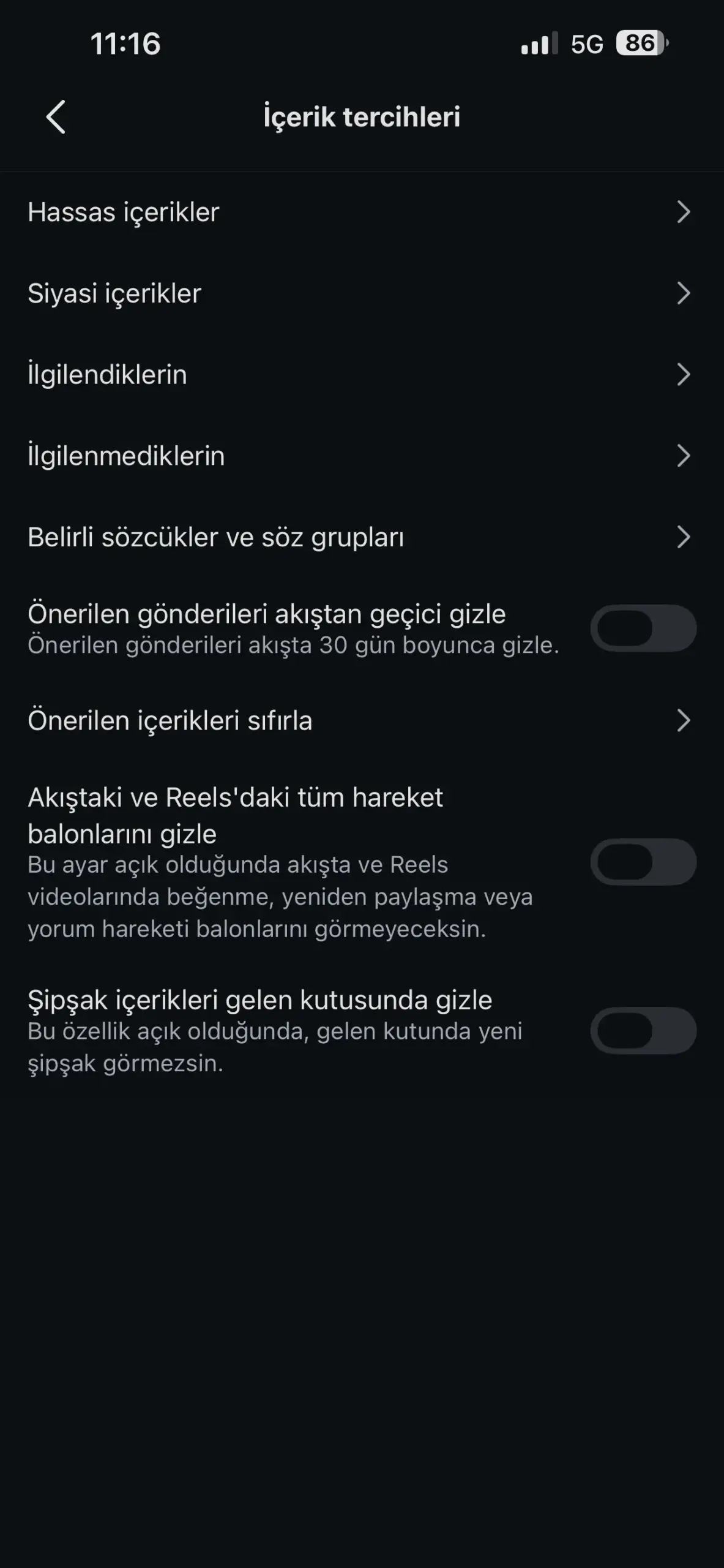 instagram şipşak kapatma
