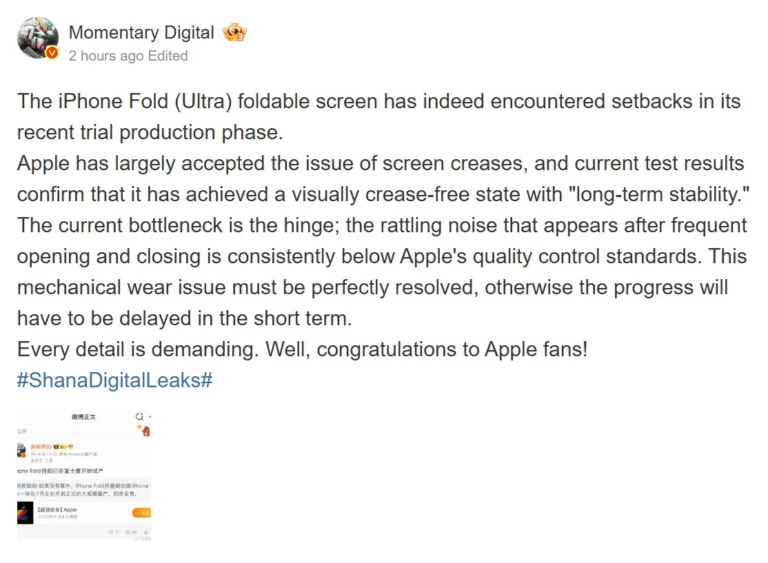 iPhone Fold, Apple, katlanabilir telefon, menteşe, üretim