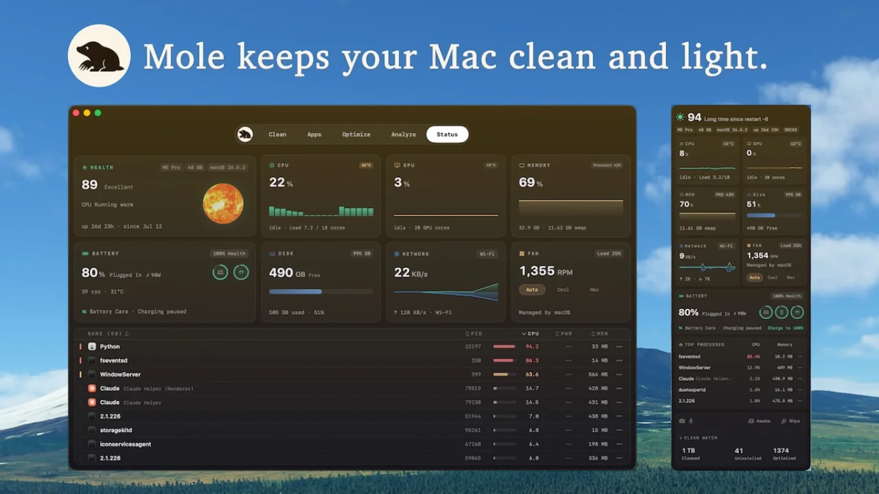 macOS için Hepsi Bir Arada Temizlik ve Sistem Aracı: Mole