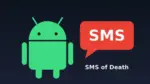 Android robotu ve SMS of Death açığını simgeleyen mesaj balonu