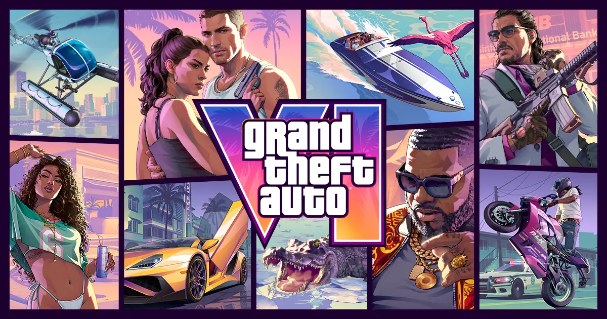 GTA 6 resmi görseli: Grand Theft Auto VI logosu ve oyunun karakterleri