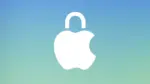Mavi yeşil arka plan üzerinde asma kilit şeklinde beyaz Apple logosu