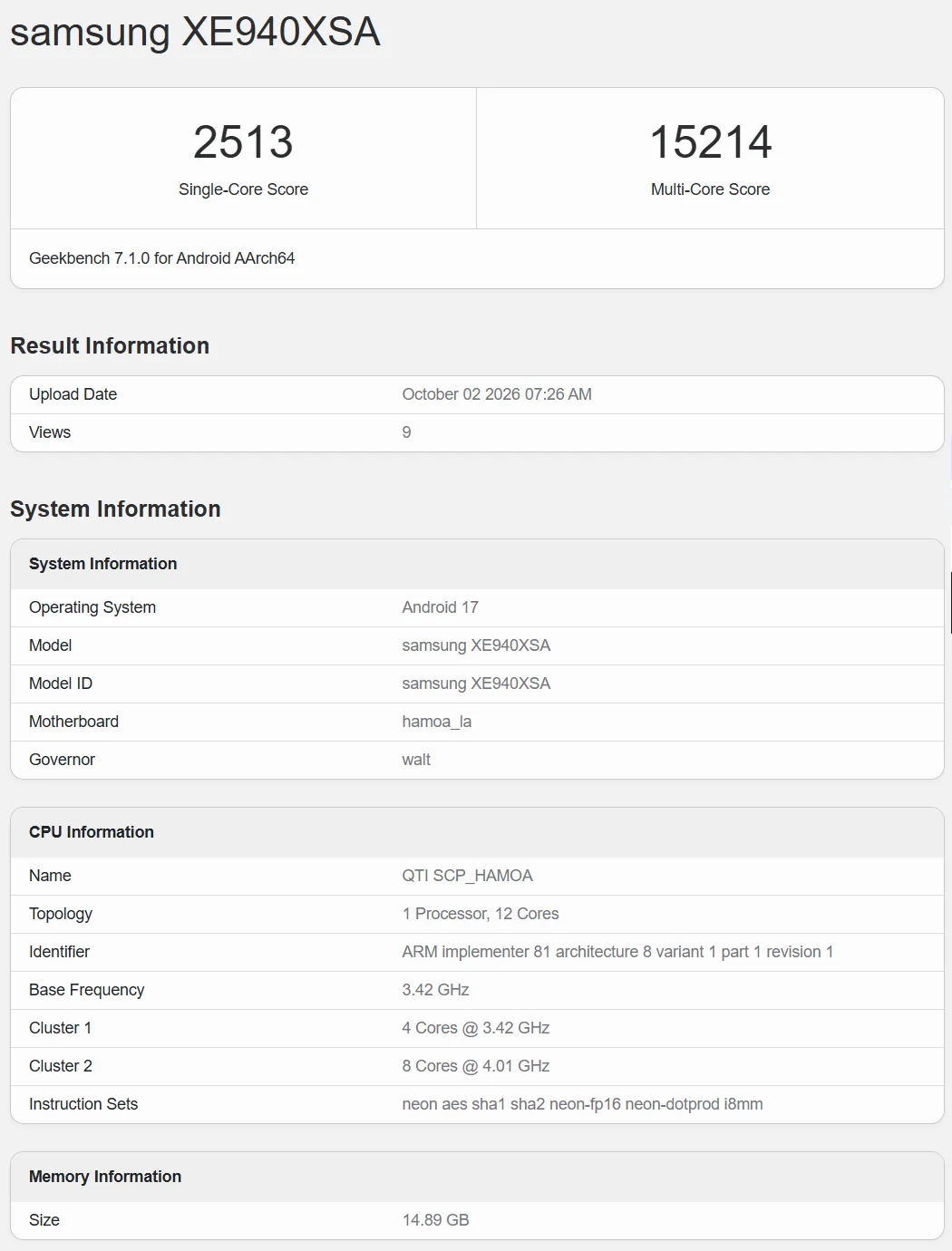Snapdragon X Elite İşlemcili Samsung Googlebook Görüldü — Samsung Googlebook Geekbench, Android 17 dizüstü bilgisayar, Samsung XE940XSA özellikleri, Googlebook platformu nedir