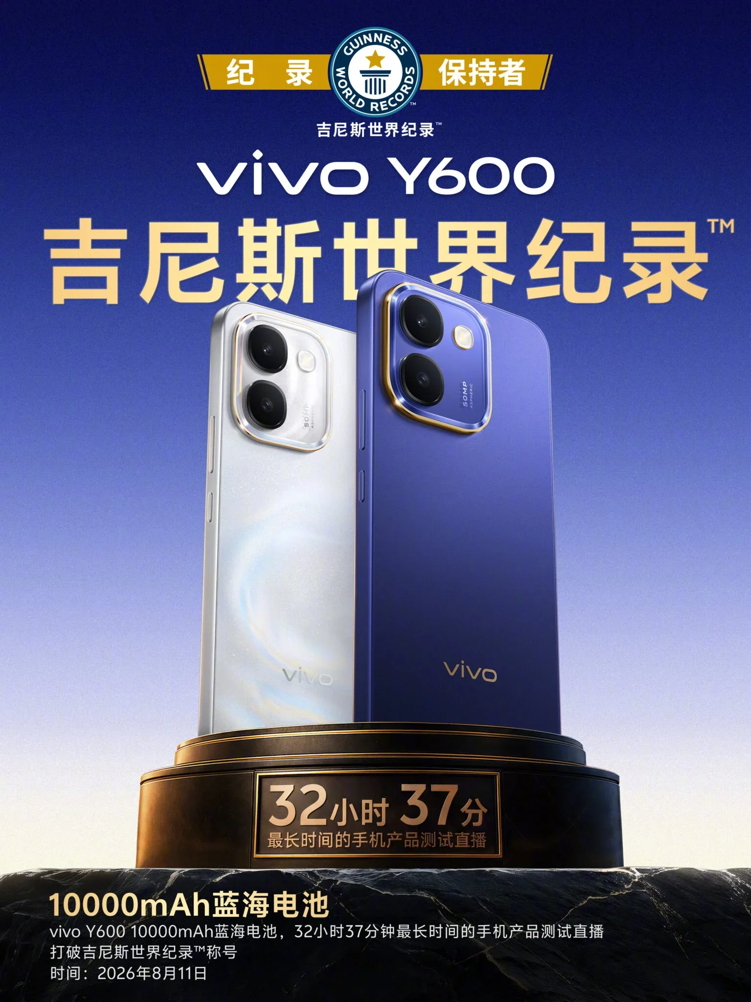 Vivo Y600 Geliyor: 10.000 mAh Bataryasıyla Rekor Kırdı — Vivo Y600 10000 mAh batarya, MediaTek Dimensity 7300e, Guinness Dünya Rekoru, BlueVolt batarya teknolojisi, Vivo Y600 çıkış tarihi