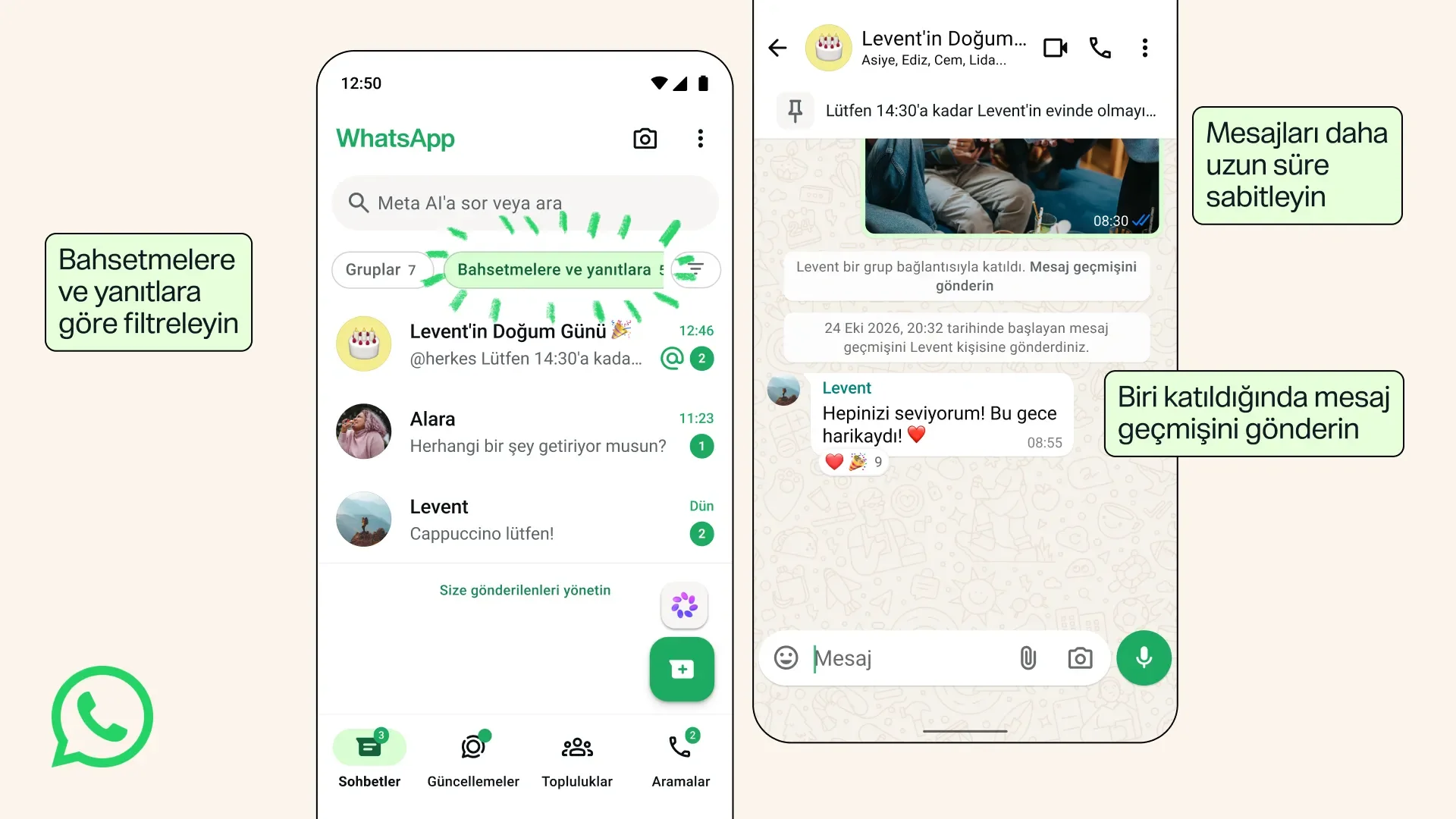 WhatsApp Grup Sohbetleri için Dört Yeni Özellik Duyuruldu — WhatsApp grup sohbeti yenilikleri, WhatsApp grup mesaj sabitleme, WhatsApp grup yönetimi özellikleri, WhatsApp grup durum paylaşımı, WhatsApp yeni gelen özellikler